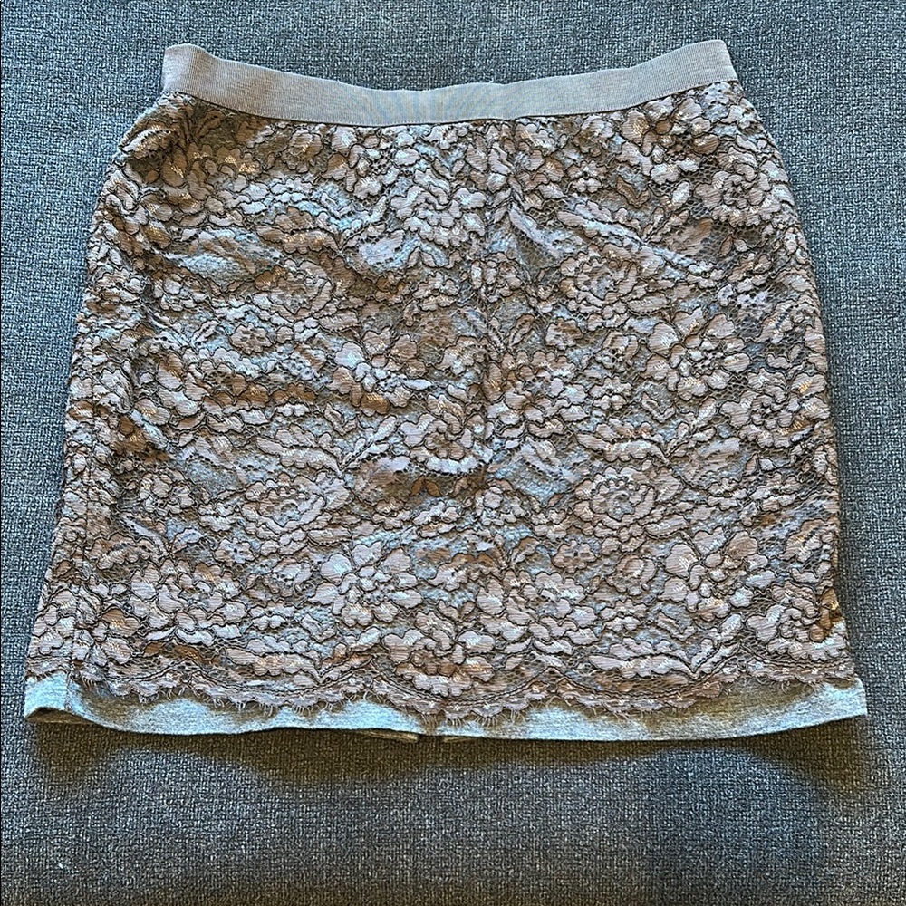 Elegant Lace Overlay Skirt - Tan
